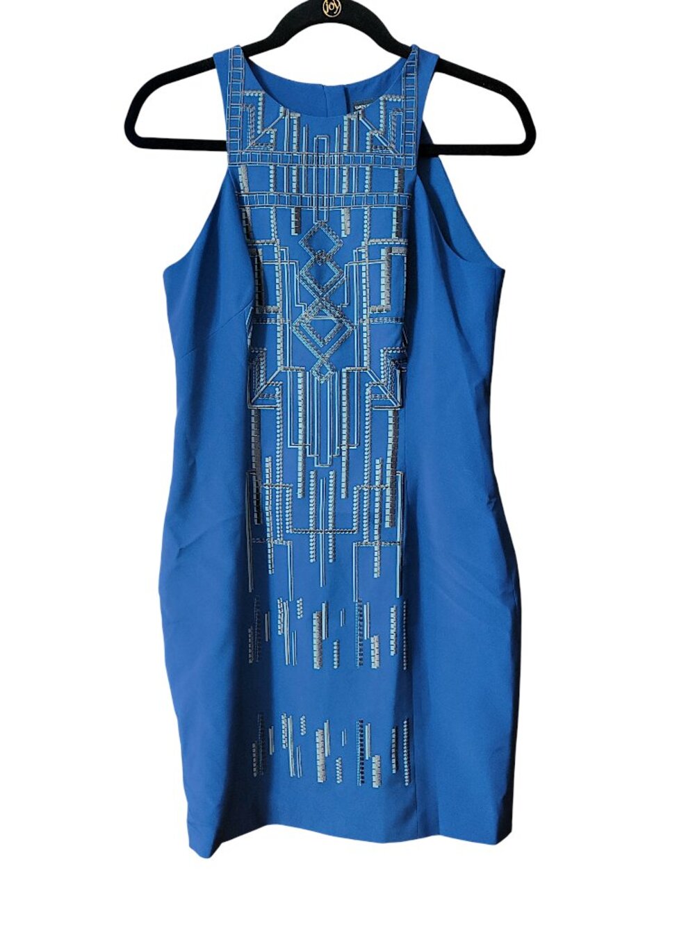 Karen Millen Blue Tribal Embroidered Bodycon Dress - Size 8